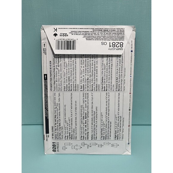 Simplicity Pattern 8281 American Girl Doll PJ's Robe Nightie 18" Uncut NEW - Picture 2 of 6